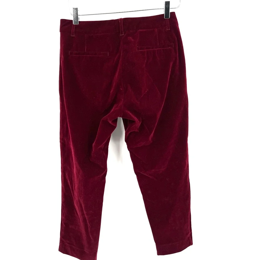 WildFang The Empower Velvet Crop Pant Burgundy Size 4 Soft Holiday Red‎ Tailored